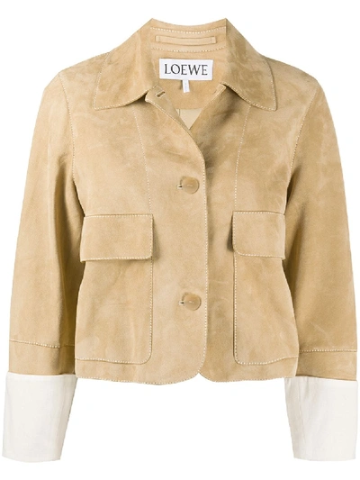 Loewe Button-embellished Suede Jacket In Nude & Neutrals