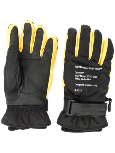 Off-white Arrows-logo Snow Gloves In Black Yellow