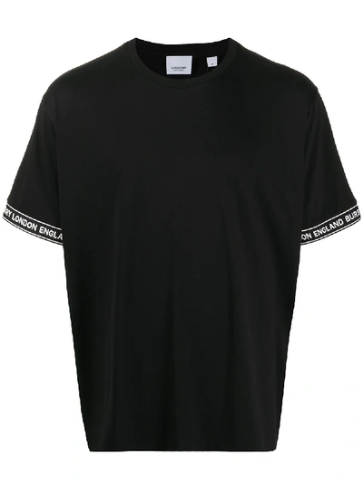 Burberry Logo饰带纯棉平纹针织t恤 In Black