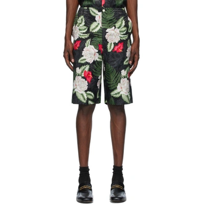 Gucci Black & Green Hawaiian Print Shorts