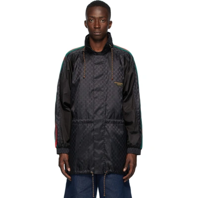 Gucci Stowaway-hood Gg-jacquard Shell Jacket In Black