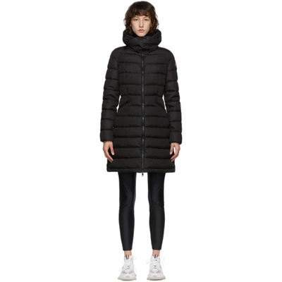 Moncler Flammette Water Repellent Long Hooded Down Coat In Black