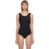 MM6 MAISON MARGIELA MM6 MAISON MARGIELA BLACK SLEEVELESS LOGO PRINTED BODYSUIT