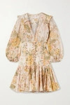 ZIMMERMANN Amelie lace-up ruffled floral-print linen mini dress
