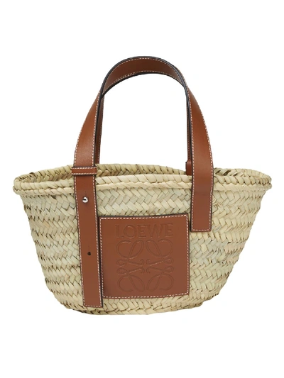 Loewe Medium Raffia And Leather Basket Bag In Neutral