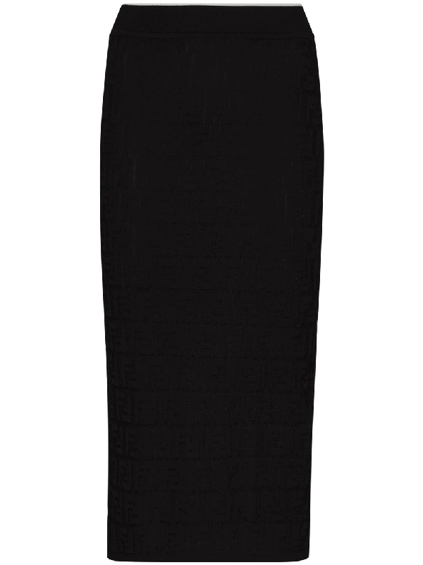 Fendi Monogram Knitted Pencil Skirt In Black | ModeSens