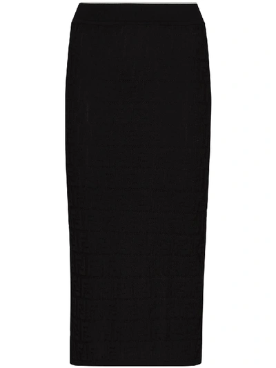 Fendi Monogram Logo Knit Pencil Skirt In Black