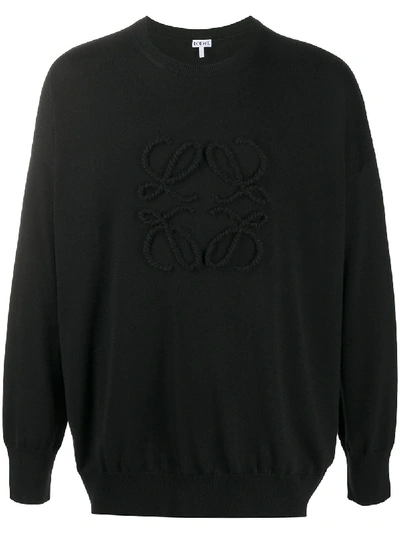 Loewe Logo Embroidery Knit Wool Blend Jumper In Black