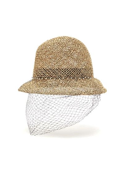 Laurence & Chico Net Veil Straw Bucket Hat In Brown