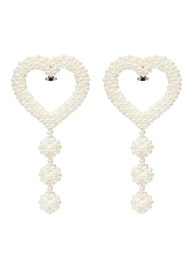 Laurence & Chico Pearl Heart Drop Clip Earrings In White