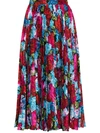 VERSACE ROSE-PRINT PLEATED MIDI SKIRT