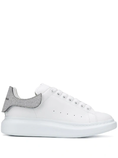 Alexander Mcqueen Exaggerated-sole Croc Effect Suede-trimmed Leather Sneakers In White/silver