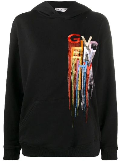 Givenchy Embroidered Logo Hooded Sweatshirt In Black