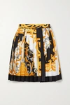 Versace Pleated Printed Silk-twill Mini Skirt In Yellow