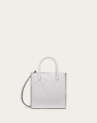 Valentino Garavani Small Vlogo Walk Calfskin Tote Bag In White