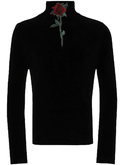 Y/project Embroidered Rose Turtleneck Sweater In Black