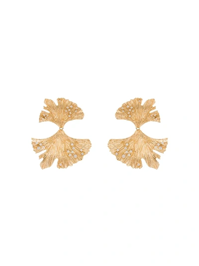 Apples & Figs Gold-plated Golden Hues Ginkgo Crystal Earrings In Metallic