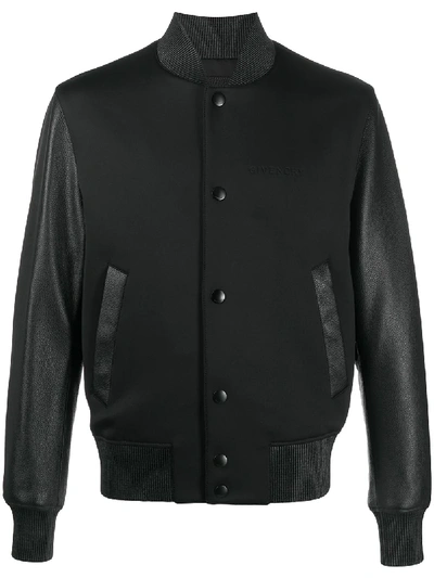 Givenchy Debossed Logo Leather & Neoprene Bomber In Black