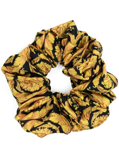 Versace Barocco Print Hair Scrunchie In Yellow