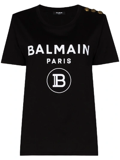 Balmain Three-button Logo Cotton T-shirt In Schwarz