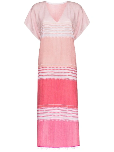 Lemlem Eshal Striped Cotton Kaftan Dress In Pink