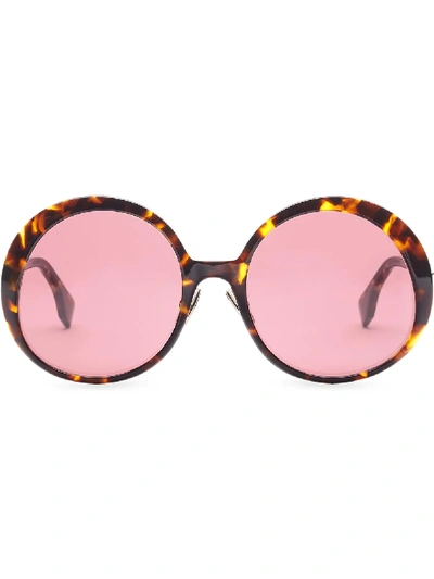 Fendi Promeneye Round-frame Sunglasses In Dark Havana/ Red