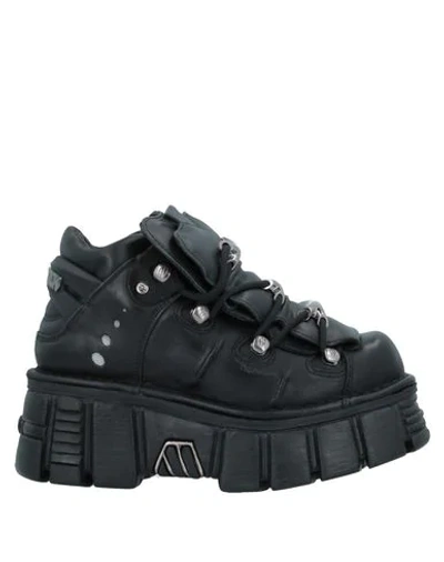 New Rock Black Leather Platform Sneakers