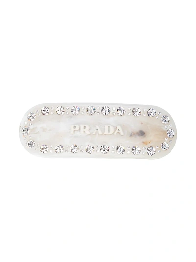 Prada Crystal-embellished Hair Clip In White