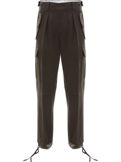 Jw Anderson Double Hem Wool Gabardine Cargo Pants In Green