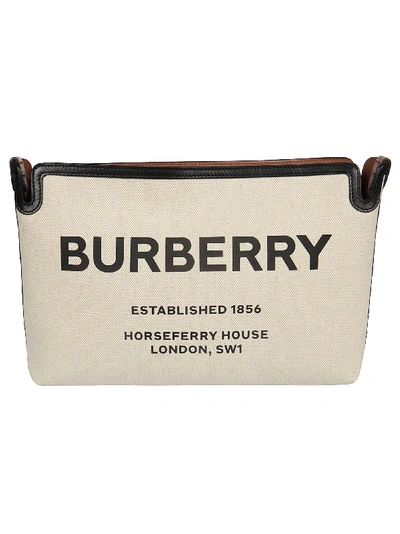 Burberry Logo Clutch In Malt Brown/black