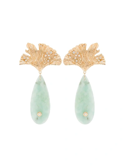 Apples & Figs 24k Gold-plated Sea Foam Onyx Leaf Earrings In Metallic