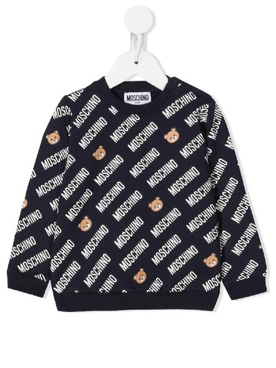 Moschino Babies' Bears Logo Sweater In Blue