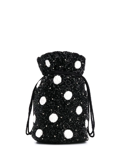 Ganni Polka Dot Beaded Bucket Bag In Black