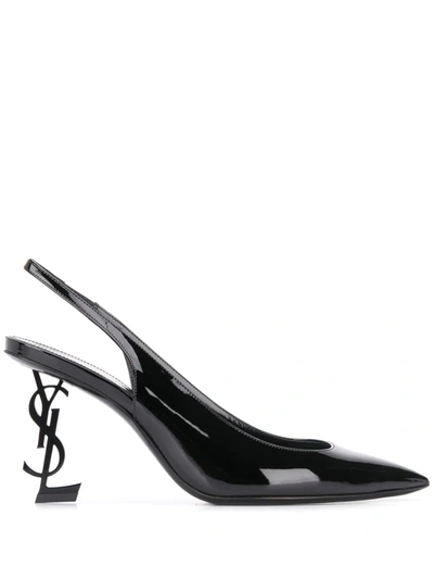 Saint Laurent Opyum Patent Leather Slingback Pumps In Black