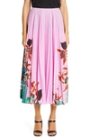 VALENTINO ORCHID PRINT PLEATED SILK CREPE DE CHINE MIDI SKIRT,TB0RA5U45DJ