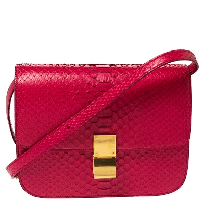 Pre-owned Celine Magenta Python Medium Classic Box Shoulder Bag In Pink