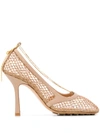 Bottega Veneta 90mm Stretch Mesh & Leather Pumps In Beige