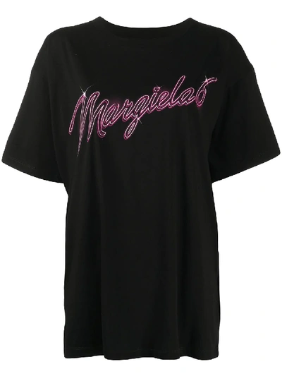 Mm6 Maison Margiela Neon Logo Cotton Jersey T-shirt In Black