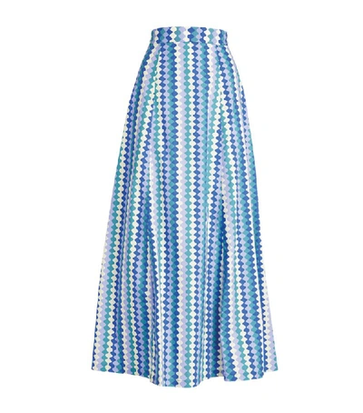 Le Sirenuse Positano Camille Waved-stripe Cotton-poplin Maxi Skirt In Azure