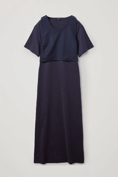 Cos Layered Cotton Jersey Dress In Blue