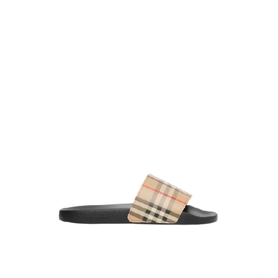Burberry Brown Slides Sandals With Vintage Check Motif In Polyurethane In Multi