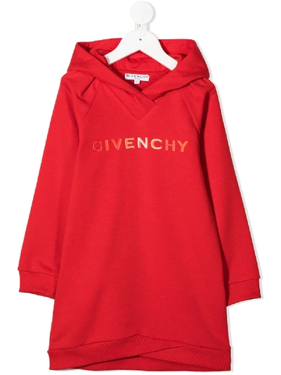 Givenchy Kids' Logo Embroidery Cotton Blend Sweat Dress In Red