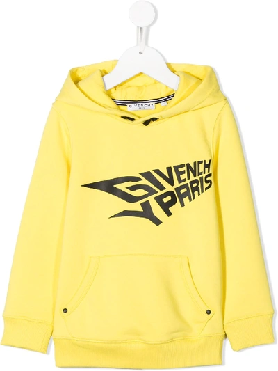 Givenchy Kids' Logo-print Drawstring Hoodie In Yellow