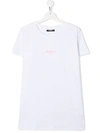 Balmain Teen Logo-embroidered T-shirt Dress In White