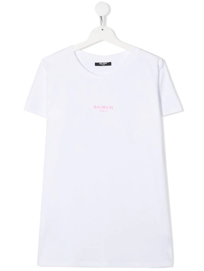 Balmain Teen Logo-embroidered T-shirt Dress In White