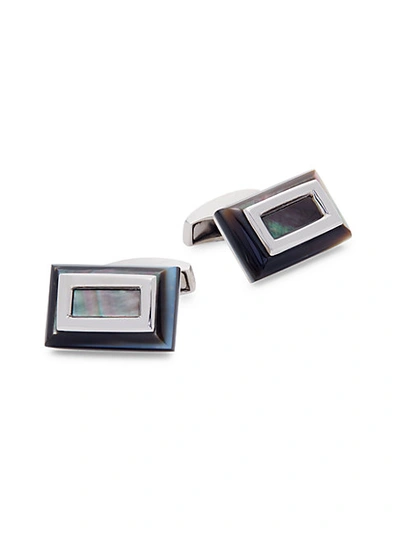 Tateossian Rhodium-plated & Mother-of-pearl Cufflinks In Silver Black