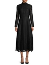 VALENTINO LONG-SLEEVE EYELET FLARE DRESS,0400012393259