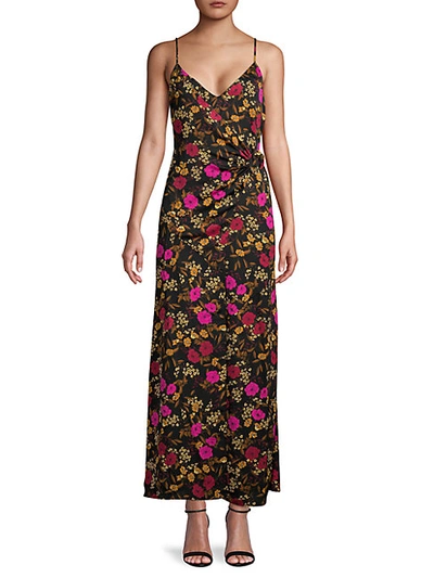 Astr Moody Floral-print Dress In Black Fuchsia