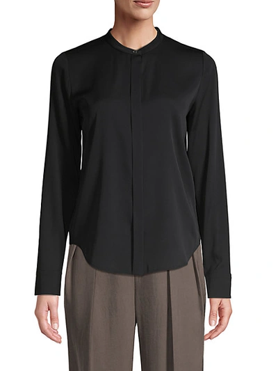 Vince Band Collar Stretch Silk Blouse