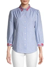 DRAPER JAMES EMBROIDERED STRIPED BUTTON-DOWN SHIRT,0400011771156
